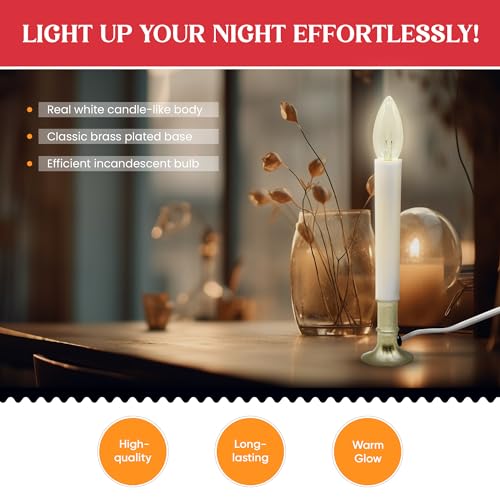 Creative Hobbies Dusk-to-Dawn Electric Window Candle Lamp with Brass Plated Base - 6.75" Tall, Ready to Use, Original