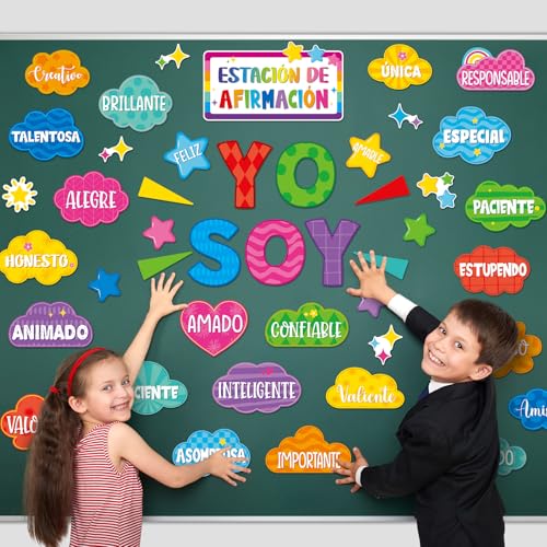 44-Piece Spanish Affirmation Station Bulletin Board Set for Classroom