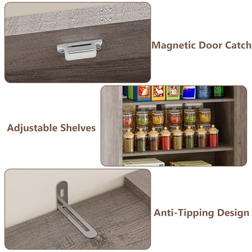Tall Kitchen Pantry Cabinet with Barn Doors, White Storage Organizer