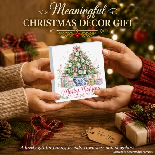 SOFEGY Christmas Mahjong Decor Chinoiserie Mahjong Wooden Sign — 5x5 inch