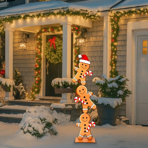 Large Outdoor Christmas Gingerbread Decorations - Set of 3, 59 Inches Tall