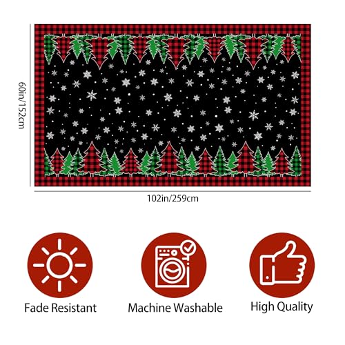Pinata Black Buffalo Plaid Christmas Tablecloth 60 x 102 Rectangle with Christmas Trees & Snowflakes