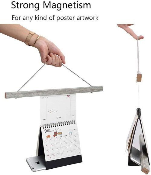 Benjia Magnetic Poster Hanger - 23" Wooden Frame for Canvas & Artwork | Easy Wall Display (Grey)