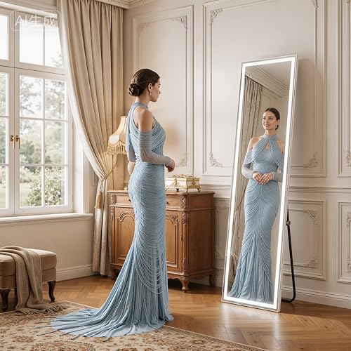 60"x16" LED Full Length Floor Mirror, Dimmable 3-Color Lighted Dressing Mirror