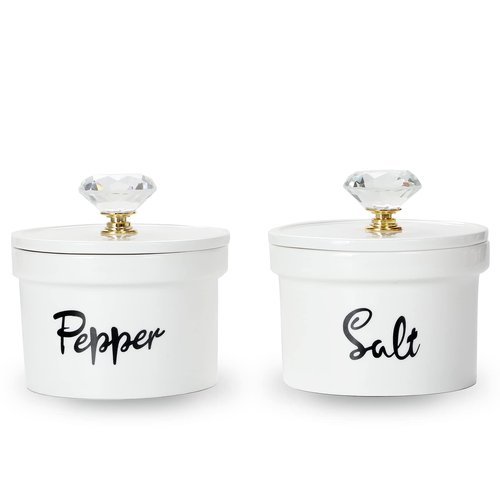 HAOTOP Salt and Pepper Bowls with Crystal Lid, 12.5 oz Ceramic Salt Pepper Container for Countertop,Farmhouse Kitchen Decor, Set of 2 (Gold)