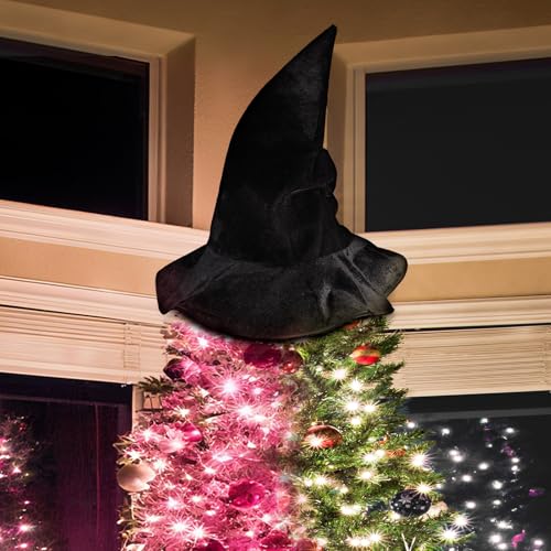Black Velvet Witch Hat Tree Topper for Halloween & Christmas Decor