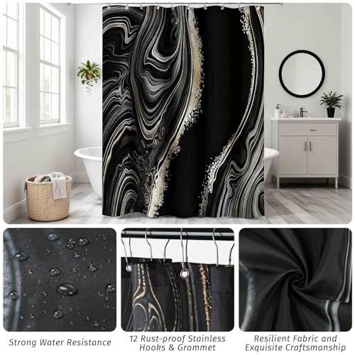 21-Piece Complete Bathroom Accessory Set in Black with Shower Curtain & Rugs