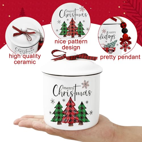 Christmas Mini Ceramic Canister Set with Santa Truck & Tree Design - Holiday Candy Jar & Decor