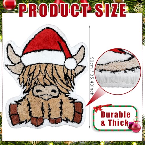 Christmas Highland Cow Rug 35x35 Inch Non Slip Bathroom Mat - Festive Decor