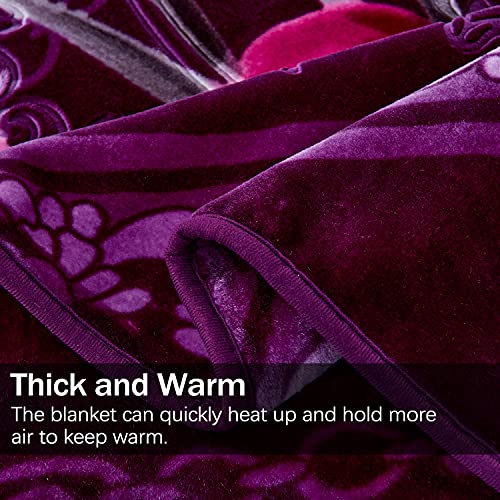 JML King Size Purple Lily Fleece Blanket 87x95in Thick & Warm Bedding