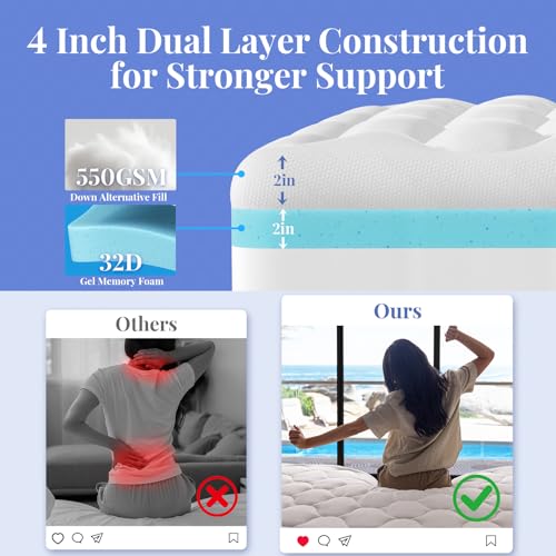 Twin XL Cooling Mattress Topper with Gel Memory Foam & Breathable Pillow Top