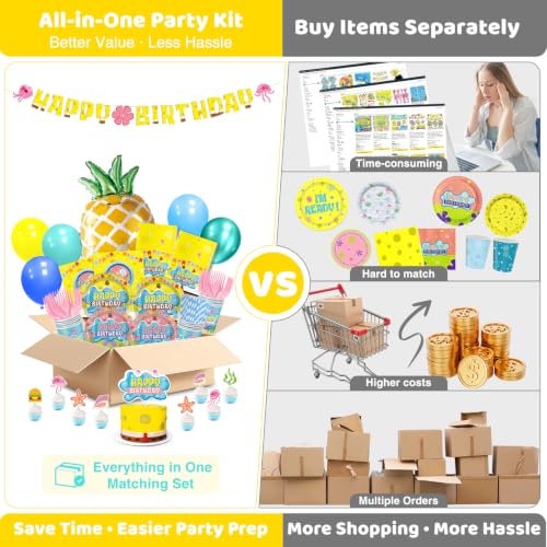 Yellow Ocean Birthday Party Decorations Kit - 281 Piece Set for 24 Guests