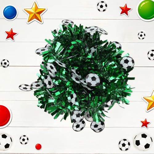 Green Soccer Tinsel Garland - 5 Pack 33ft Metallic Twist Party Decoration