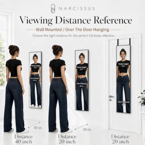 47x14 Inch Full Length Mirror, Over-the-Door or Wall Mounted Dressing Mirror