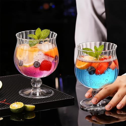 Ribbed Crystal Drinking Glasses, 8 oz Stemmed Juice Goblets Set of 2