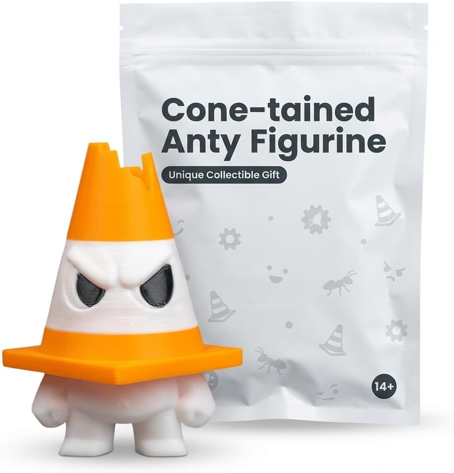 Anty Figurine by Cone-tained - Quirky Angry Traffic Cone Character | 3D Printed Desk Decor for Teens & Adults