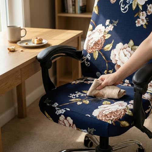 Stretch Office Chair Cover - High Back Slipcover, Peony, Large