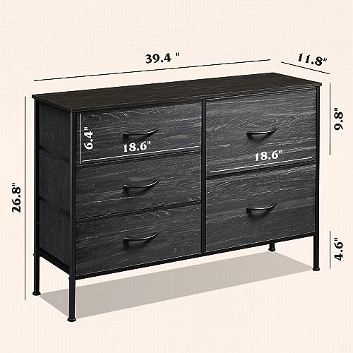 5-Drawer Fabric Dresser with Steel Frame, Modern Bedroom Storage Chest