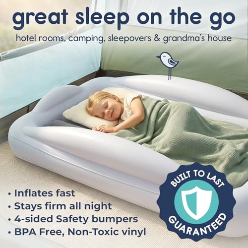 Inflatable Toddler Travel Bed with 4-Sided Safety Bumpers Grey
