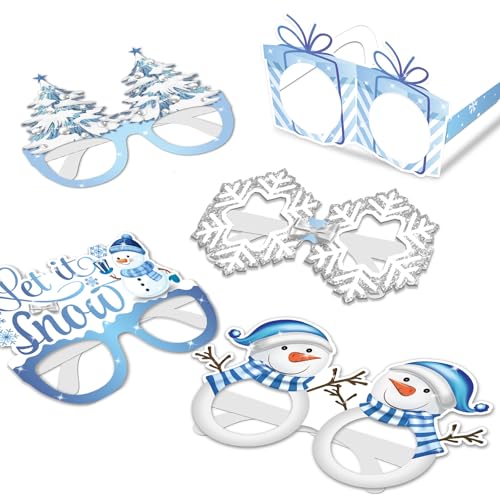 Winter Christmas Photo Booth Props 24 Pcs Snowflake Snowman Eyeglasses Party Decorations