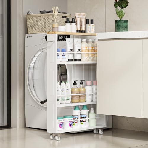4-Tier Slim Rolling Storage Cart, Narrow Utility Organizer for Small Spaces