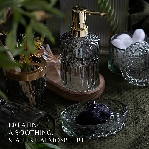 6-Piece Sage Green Glass Bathroom Accessory Set - Vintage Crystal Design