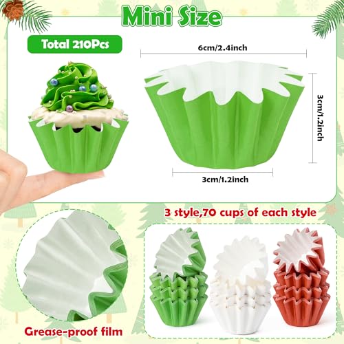 Multicolor Mini Cupcake Liners 210 Count - Grease-Resistant Red Green White Xmas