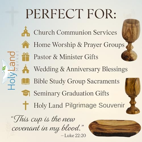 Hand-Carved Olive Wood Communion Set with Oval Bowl and 2 Goblets