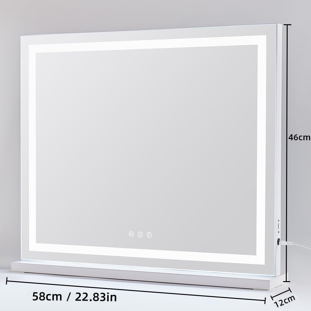 HIEEY Lighted Makeup Mirror, Hollywood Vanity Mirror with Lights, Three Color Lighting Modes, with 4in 20X Magnification Mirror, Smart Touch Control, 360°Rotation (22.8in,White)