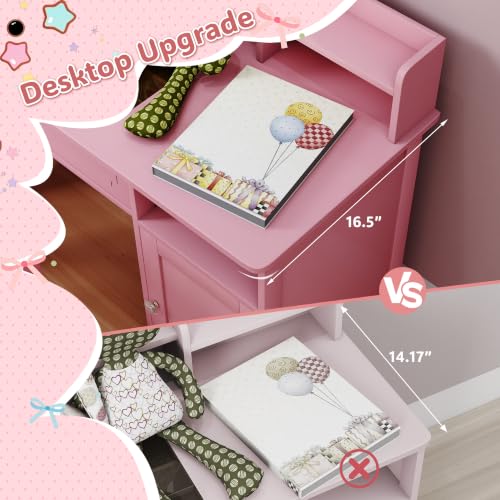 Kids Vanity Set with Mirror, Lights & Storage - Toddler Girl Dressing Table