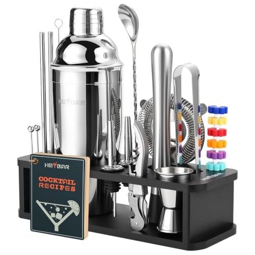 Black 22-Piece Cocktail Shaker Set with Recipe Cards & Bar Tools - Home Bartender Kit