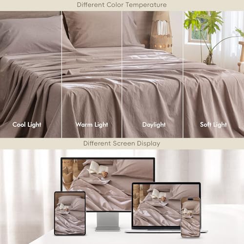 Queen Size Washed Cotton Flat Sheet, Breathable Lightweight Bedding