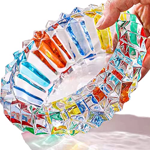 Colorful Crystal Glass Ashtray - 5.5-inch Heavy Desktop Ash Tray Holder