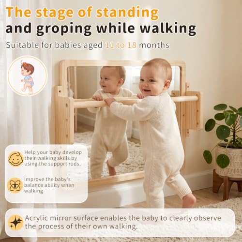 3-in-1 Montessori Mirror with Adjustable Pull-Up Bar for Toddlers