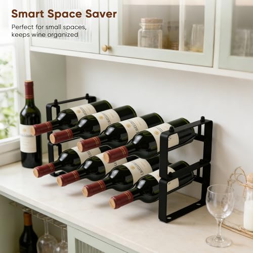 2-Tier Stackable Wine Rack for Countertop - Compact Metal Bottle Organizer