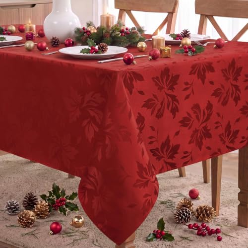 Romanstile Red Floral Jacquard Rectangle Tablecloth 60 x 102 Inch