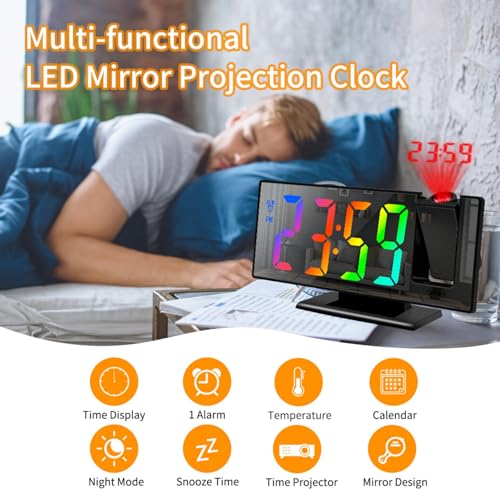 Digital Projection Alarm Clock with 180° Rotating Ceiling Display