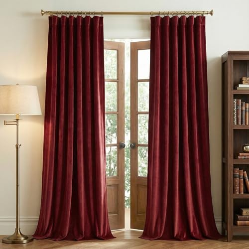 StangH Red Velvet Curtains 52x90 Inches, Set of 2 - Burgundy Red Christmas Decor