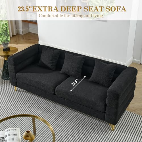 2-Piece Teddy Bouclé Cloud Sofa Set with Gold Legs - 3-Seater & Loveseat