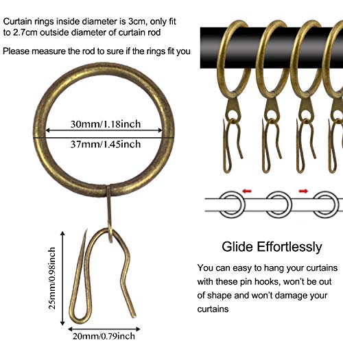 40 Pcs Metal Curtain Rings with Hooks, 30mm Diameter - Green Bronze