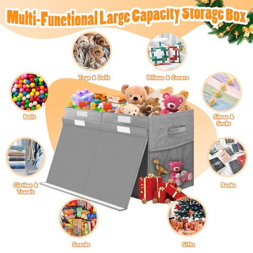 Large Collapsible Toy Storage Box with Lid and Divider, 25 x 13 x 16 Inch