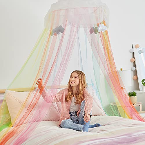 Rainbow Bed Canopy for Girls - Tulle Hanging Net for Beds & Reading Corners