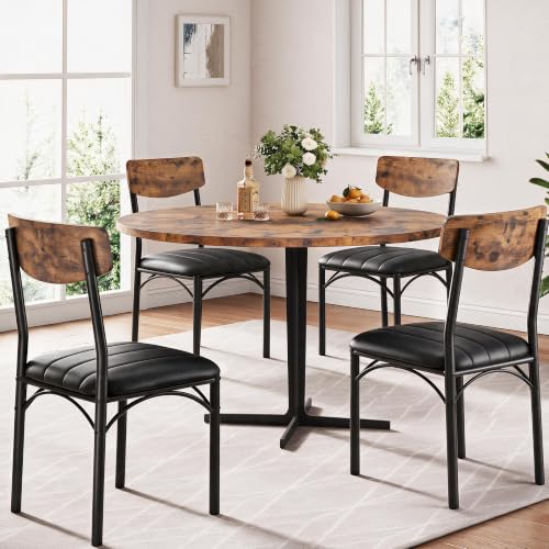 Upholstered Dining Chairs Set of 4, Industrial PU Leather Kitchen Chairs