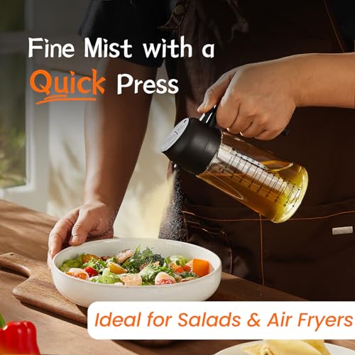 TrendPlain 16oz Black Glass Olive Oil Sprayer Dispenser for Kitchen & Air Fryer