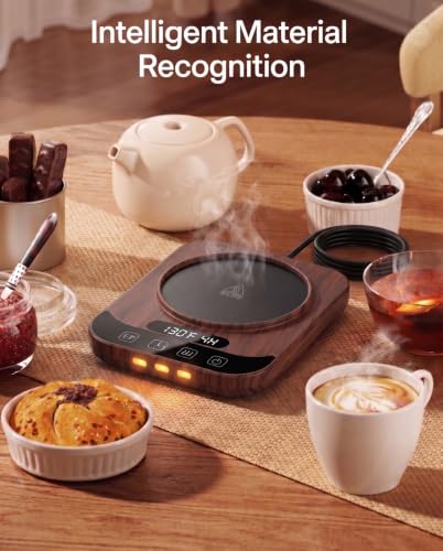 TTKXT Walnut Smart Coffee Mug Warmer with LED Display & 9 Temp Settings