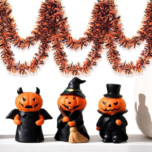 Halloween Metallic Tinsel Garland - 33ft Orange & Black Party Decor