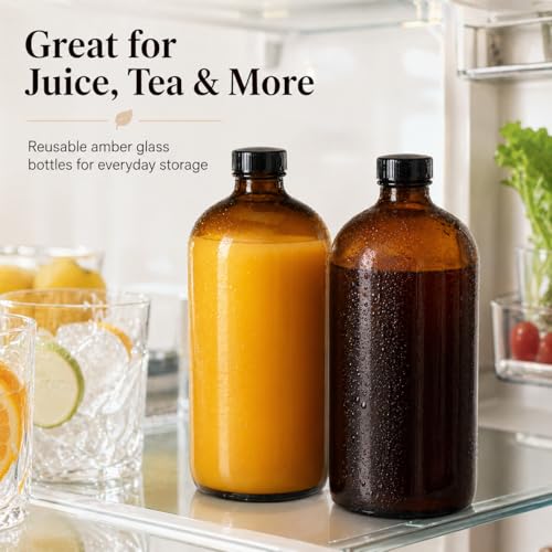 32oz Amber Glass Bottles with Airtight Lids for Home Brewing, Pack of 4
