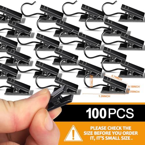 100 Pack Stainless Steel Curtain Clips for String Lights and Drapes, Black