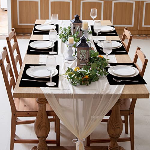 Set of 8 Cloth Placemats, Machine Washable Linen-Look Polyester Table Mats