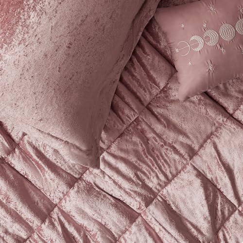 Intelligent Design King Comforter Set, Velvet Comforter Set , Luxury Diamond Quilting Comforter Set, Fluffy Comforter Bed Set with Decorative Pillowand 2 Shams, 4 Piece Pink, King/ Cal King